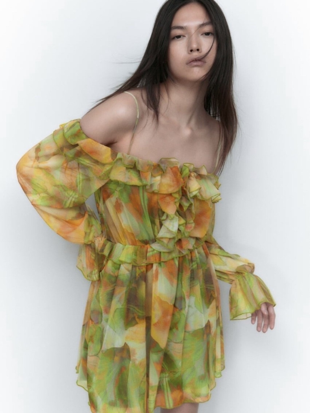Zara floral off-shoulder mini dress